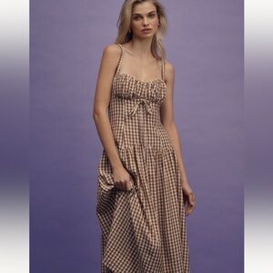 For Love And Lemons Tan Gingham Midi Dress